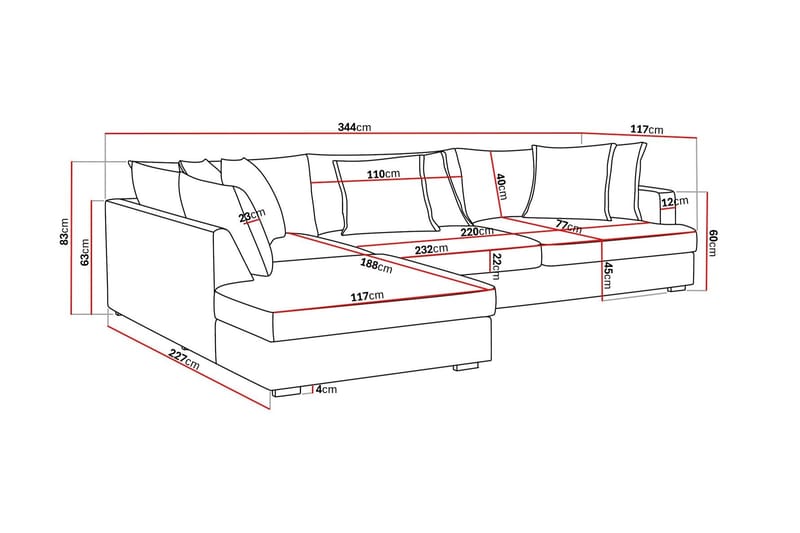 Rossita Lyx 4-istuttava Erittäin syvä Sohva divaanilla Vasen - Musta Chenille - Huonekalut - Sohva - Divaanisohva