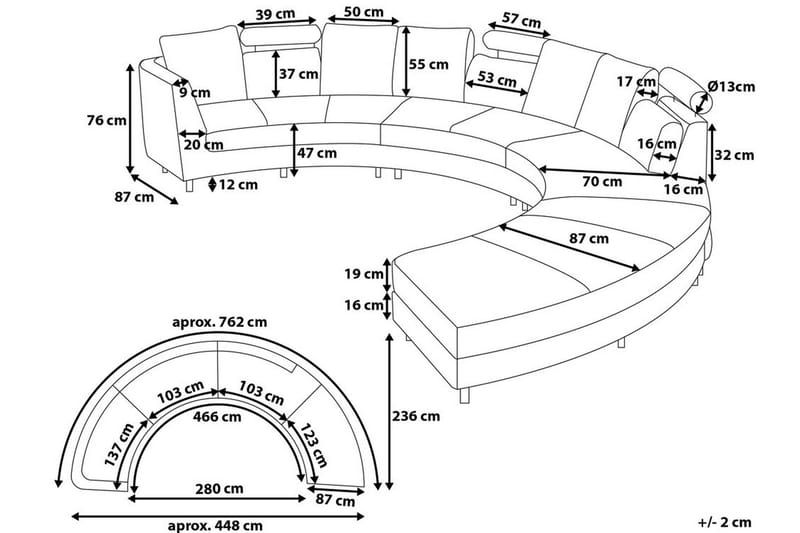 Divaanisohva Rotunde 448 cm - Ruskea - Huonekalut - Sohva - Nahkasohva