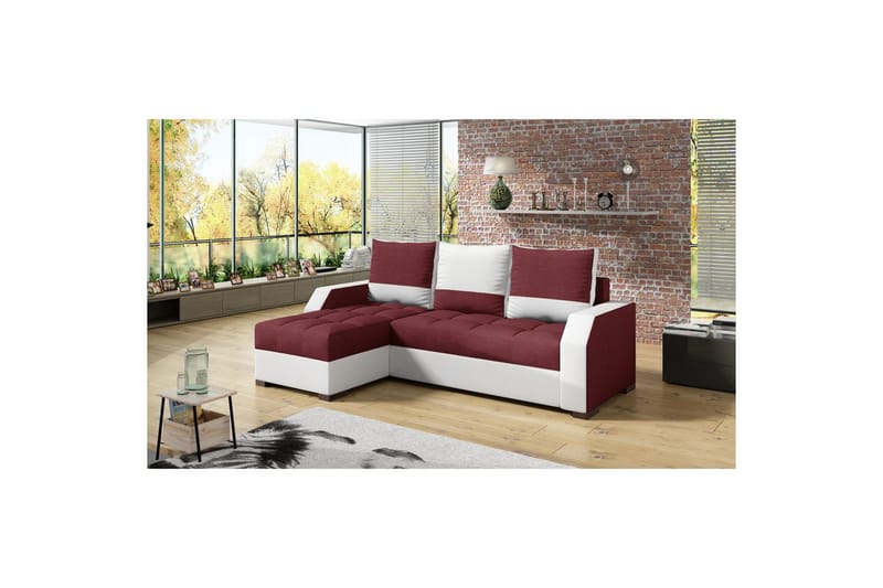 Sohva Eltap Aris 250x90 x150 cm, Malmo New 63, Soft 17, Punainen, Valkoinen