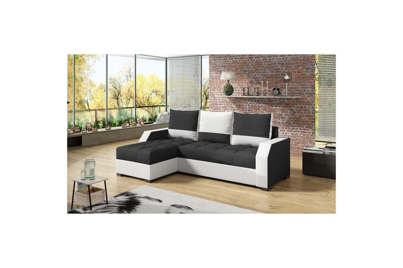 Sohva Eltap Aris 250x90 x150 cm - Malmo New 96, Soft 17, Musta, Valkoinen - Huonekalut - Sohva - Divaanisohva - 3 istuttava sohva divaanilla