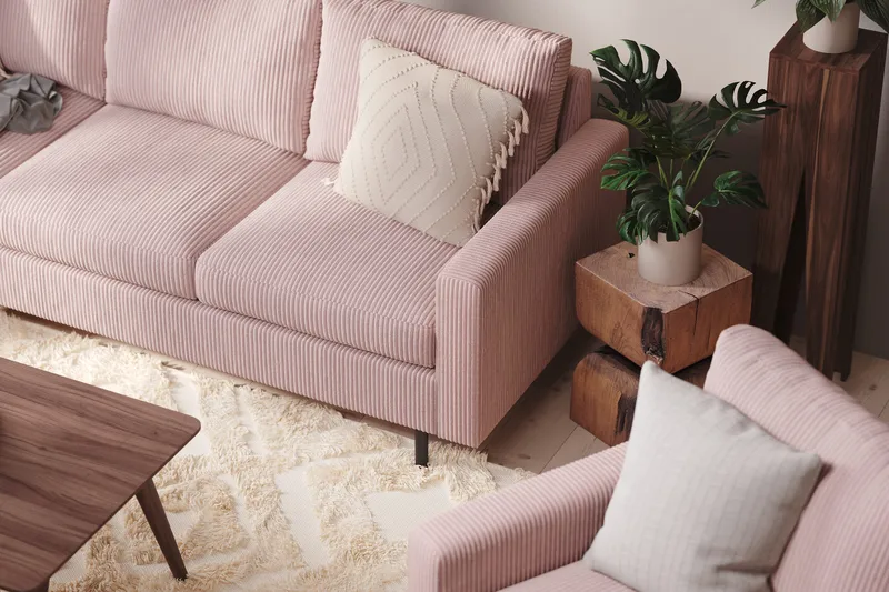 Peppe 4-istuttava Vasenkätinen L-muotoinen Divaanisohva Manchesterista - Vaaleanpunainen - Huonekalut - Sohva - Divaanisohva