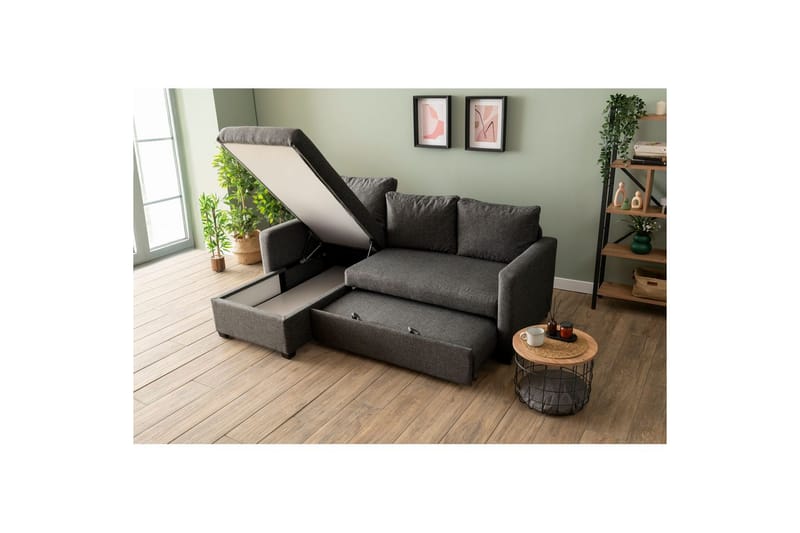 Tareen Sohva divaanilla 3-hengen - Tummanharmaa - Huonekalut - Sohva - Divaanisohva - 3 istuttava sohva divaanilla