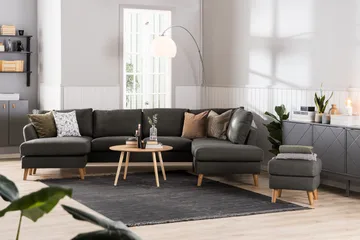 Trend 4-istuttava Oikeakätinen L-muotoinen Leponurkkasohva Kankaasta - Musta - Huonekalut - Sohva - Divaanisohva