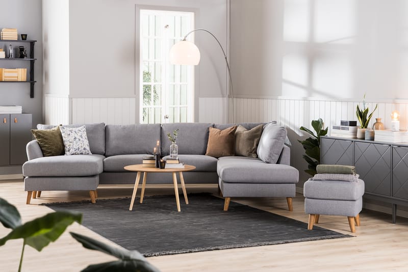 Trend 4-istuttava Oikeakätinen U-muotoinen Sohva Divaanilla ja Leponurkkauksella Kankaasta - Harmaa - Huonekalut - Sohva - Divaanisohva