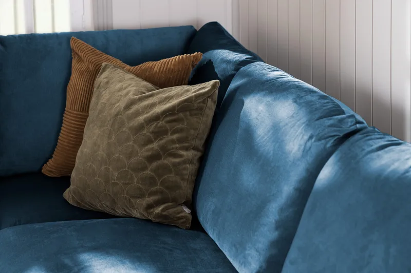 Trend 4-istuttava Oikeakätinen U-muotoinen Sohva Divaanilla ja Leponurkkauksella Sametista - Sininen - Huonekalut - Sohva - Divaanisohva