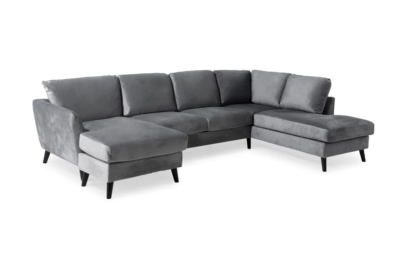 Trend 4-istuttava Oikeakätinen U-muotoinen Sohva Divaanilla ja Leponurkkauksella Sametista - Vaaleanharmaa - Huonekalut - Sohva - Divaanisohva
