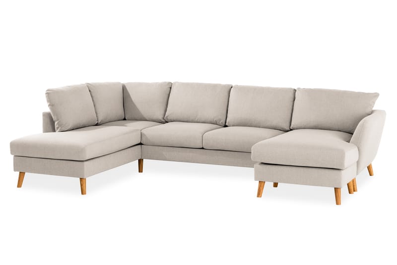 Trend 4-istuttava Vasenkätinen U-muotoinen Sohva Divaanilla ja Leponurkkauksella Kankaasta - Beige - Huonekalut - Sohva - Divaanisohva