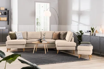 Trend 4-istuttava Vasenkätinen U-muotoinen Sohva Divaanilla ja Leponurkkauksella Kankaasta - Beige - Huonekalut - Sohva - Divaanisohva