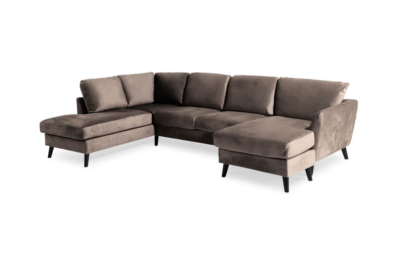 Trend 4-istuttava Vasenkätinen U-muotoinen Sohva Divaanilla ja Leponurkkauksella Sametista - Ruskea - Huonekalut - Sohva - Divaanisohva