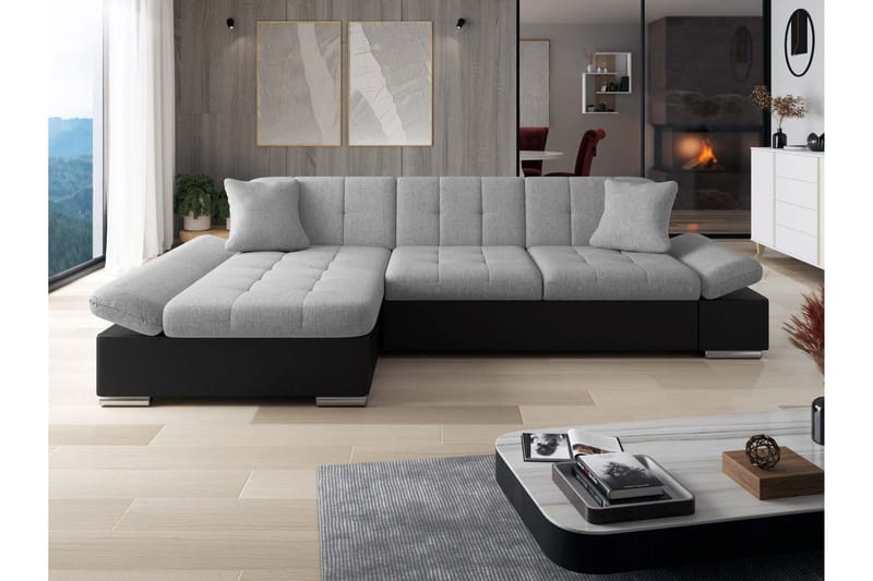 Vananda Sohva Divaanilla 3-istuttava Keinonahka - Musta / Harmaa - Huonekalut - Sohva - Divaanisohva - 3 istuttava sohva divaanilla