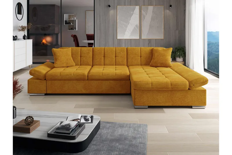 Vananda Sohva Divaanilla 3-istuttava Sametti - Keltainen - Huonekalut - Sohva - Divaanisohva - 3 istuttava sohva divaanilla