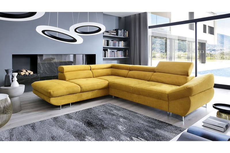 Divaanivuodesohva Fabio 280x235x88 cm - Keltainen - Huonekalut - Sohva - Vuodesohva