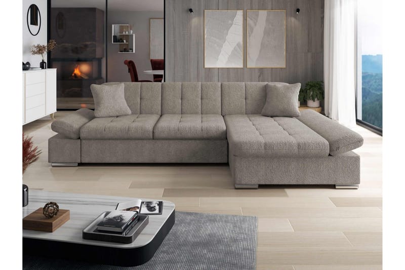 Djerra Vuodesohva Chaiselongilla 3-istuttava Bouclé - Harmaa - Huonekalut - Sohva - Vuodesohva