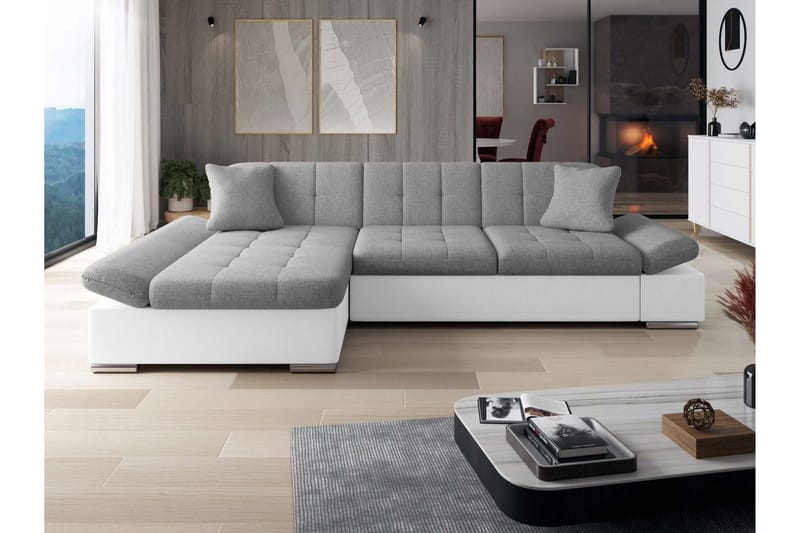 Djerra Vuodesohva Chaiselongilla 3-istuttava Keinonahka - Valkoinen / Harmaa - Huonekalut - Sohva - Vuodesohva