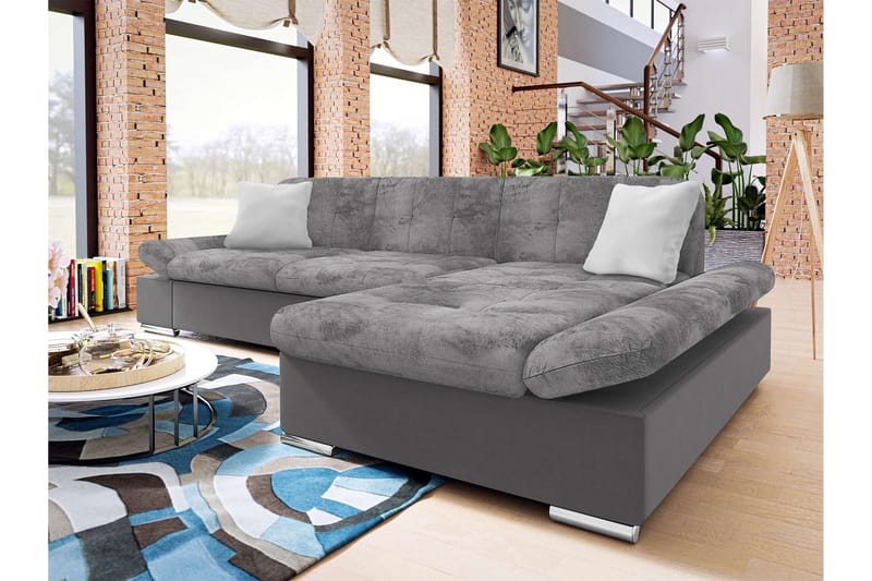 Djerra Vuodesohva Chaiselongilla 3-istuttava Sametti - Tummanharmaa / Vaaleanharmaa - Huonekalut - Sohva - Vuodesohva