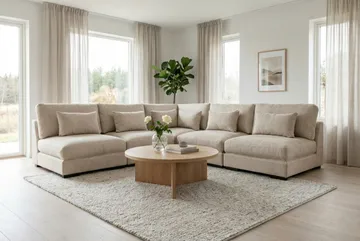 Dubai-kulmasohva, erikoissyvä chenille-kankaalla - Beige - Huonekalut - Sohva - Kulmasohva