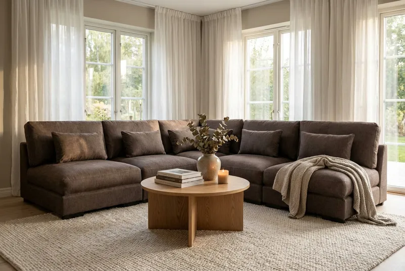 Dubai-kulmasohva, erikoissyvä chenille-kankaalla - Tummanruskea - Huonekalut - Sohva - Kulmasohva