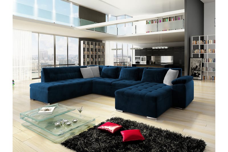 Dynir sohva divaanilla ja säilytystuolilla, 4-ist. - Sininen/Beige - Huonekalut - Sohva - Divaanisohva