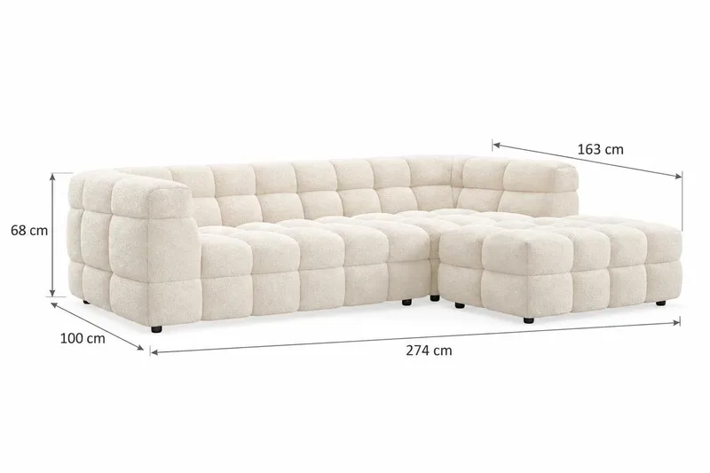Elise 4-paikkainen Oikeanpuoleinen L-mallinen Kuplikas Divaanisohva 274 cm Bouclé-kankaalla - Kermanvalkoinen - Huonekalut - Sohva - Divaanisohva