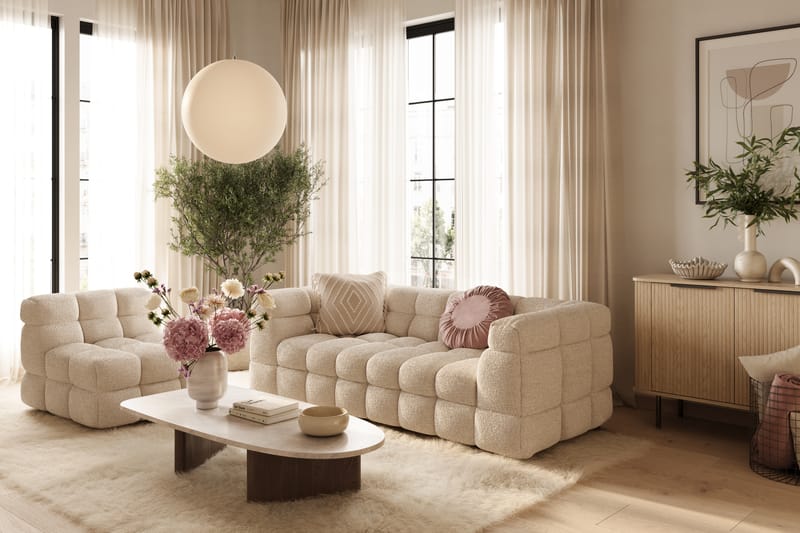 Elise Kupliva Sohvaryhmä 3-istuttava Sohva + Nojatuoli - Beige - Huonekalut - Sohva - Sohvaryhmä