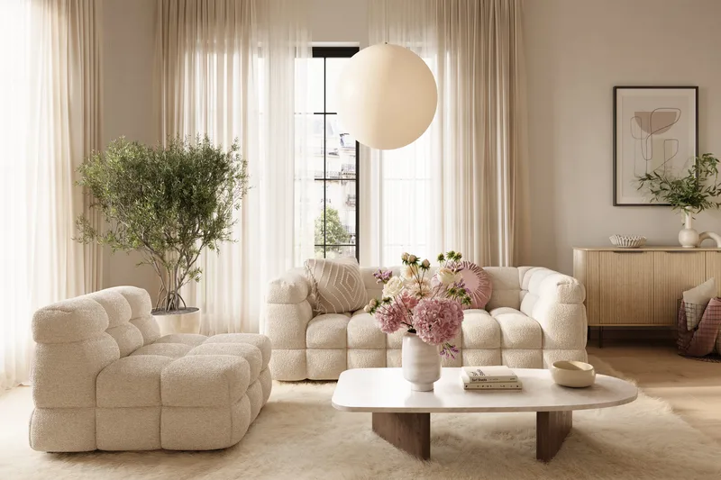 Elise Kupliva Sohvaryhmä 3-istuttava Sohva + Nojatuoli - Beige - Huonekalut - Sohva - Sohvaryhmä