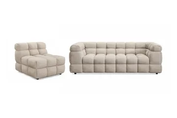 Elise Kupliva Sohvaryhmä 3-istuttava Sohva + Nojatuoli - Beige - Huonekalut - Sohva - Sohvaryhmä