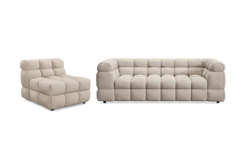 Elise Kupliva Sohvaryhmä 3-istuttava Sohva + Nojatuoli, Beige