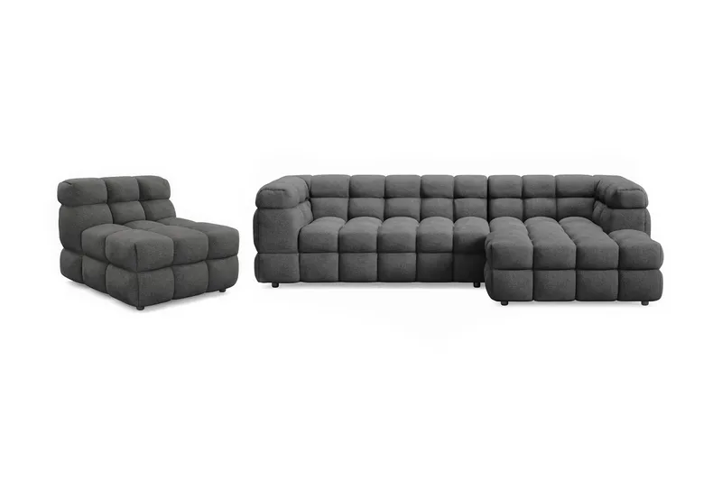 Elise Kupliva Sohvaryhmä 4-istuttava Divaanisohva Oikea + Nojatuoli, Tummanharmaa