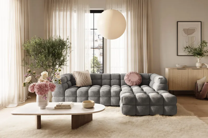 Elise Kupliva Sohvaryhmä 4-istuttava Divaanisohva Oikea + Nojatuoli - Tummanharmaa - Huonekalut - Sohva - Sohvaryhmä