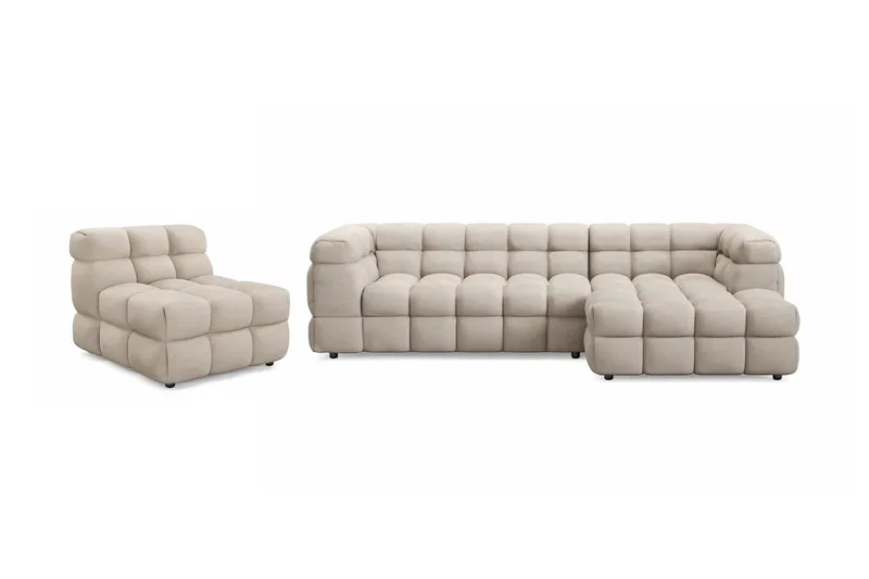 Elise Kupliva Sohvaryhmä 4-istuttava Divaanisohva Oikea + Nojatuoli, Beige