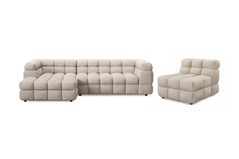 Elise Kupliva Sohvaryhmä 4-istuttava Divaanisohva Vasen + Nojatuoli, Beige