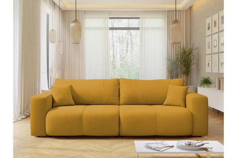 Flo Vuodesohva 3-istuttava Plyysi - Keltainen - Huonekalut - Sohva - Vuodesohva - 3 istuttava vuodesohva