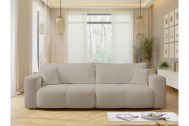 Flo Vuodesohva 3-istuttava Plyysi - Beige - Huonekalut - Sohva - Vuodesohva - 3 istuttava vuodesohva