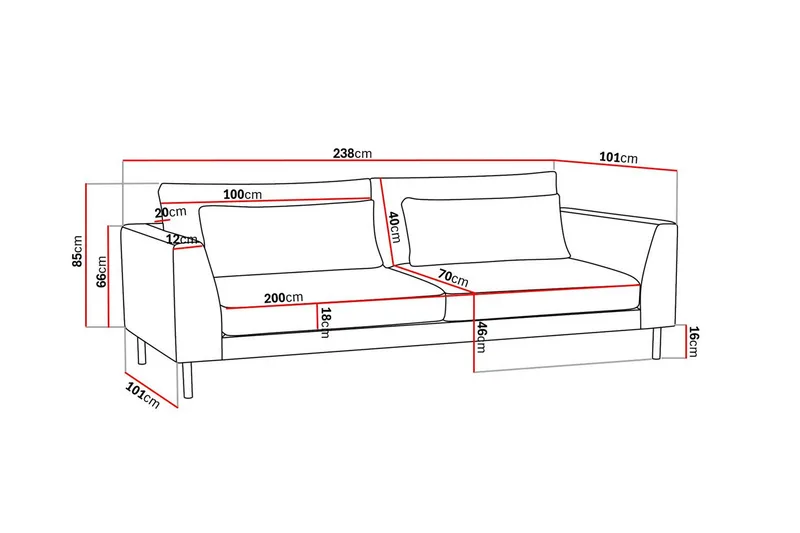 Florenz 3-istuttava Kangassohva - Beige - Huonekalut - Sohva - 3:n istuttava sohva