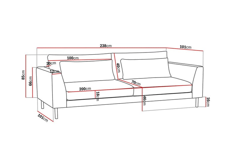 Florenz 3-istuttava Sohva Chenillellä - Harmaa / Beige - Huonekalut - Sohva - 3:n istuttava sohva