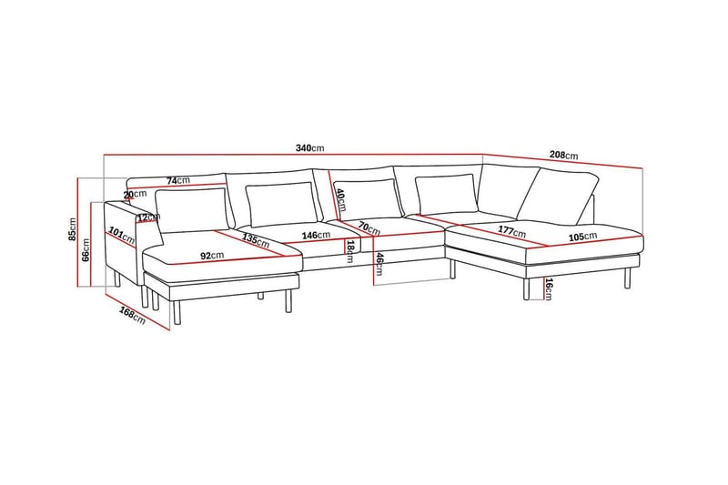 Florenz 4-istuttava Oikeakätinen U-muotoinen Sohva Divaanilla ja Divaanituolilla Chenillellä - Harmaa / Beige - Huonekalut - Sohva - U-Sohva