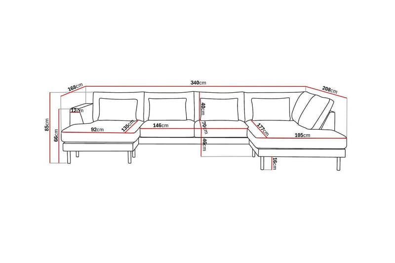 Florenz 4-istuttava Oikeakätinen U-muotoinen Sohva Divaanilla ja Divaanituolilla Chenillellä - Harmaa / Beige - Huonekalut - Sohva - U-Sohva