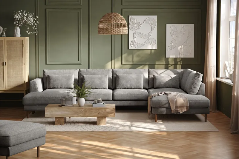 Florenz 4-istuttava Oikeakätinen U-muotoinen Sohva Divaanilla ja Divaanituolilla Chenillellä - Vaaleanharmaa - Huonekalut - Sohva - U-Sohva