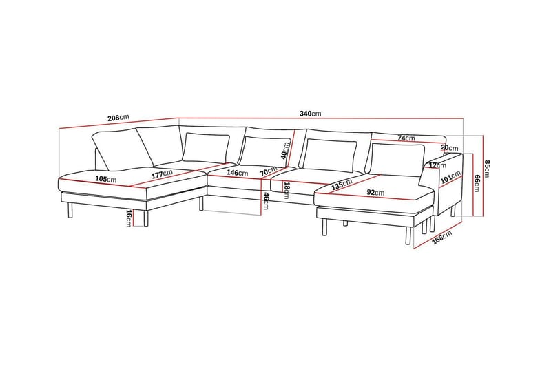 Florenz 4-istuttava Vasenkätinen U-muotoinen Sohva Divaanilla ja Divaanituolilla Kankaalla - Beige - Huonekalut - Sohva - U-Sohva