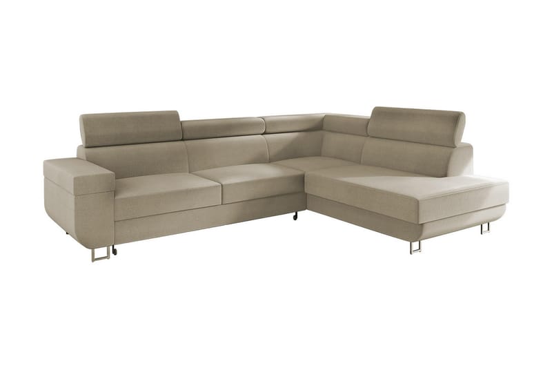 Fonti 4-istuttava oikeanpuoleinen l-muotoinen vuodesohva säilytystilalla plyysiä, Beige