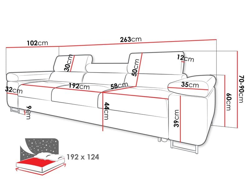 Gabina 3-istuttava sohva - harmaa - Huonekalut - Sohva - Vuodesohva