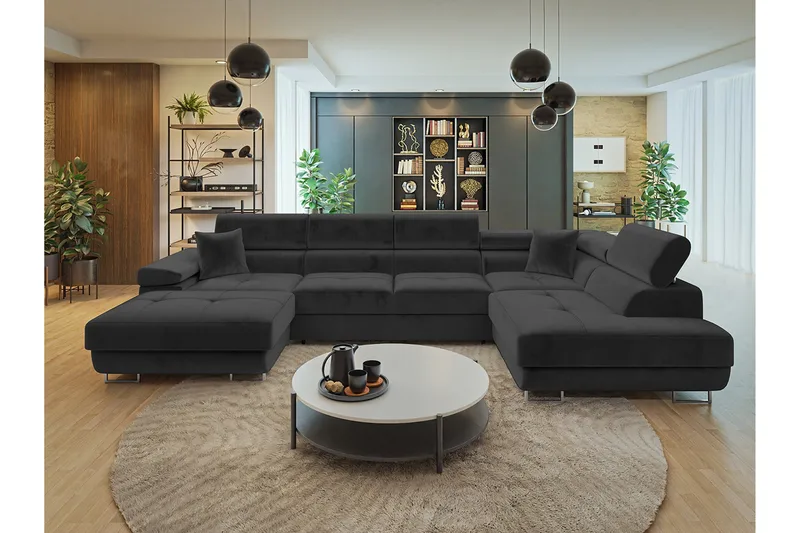 Gabina sohva divaanilla ja säilytystuolilla, 4-ist. - Musta - Huonekalut - Sohva - Divaanisohva