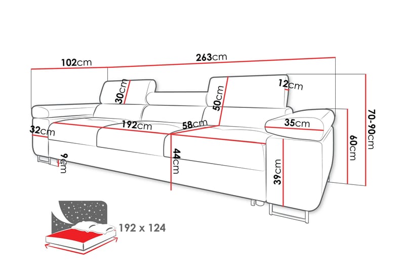 Gabina Vuodesohva 3-istuttava Keinonahka - Harmaa - Huonekalut - Sohva - Vuodesohva - 3 istuttava vuodesohva
