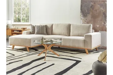 Gaines Kulmasohva 3-istuttava - Beige/Vaalea puu - Huonekalut - Sohva - Divaanisohva - 3 istuttava sohva divaanilla