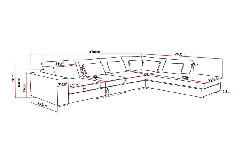 Grande 5-istuttava Sohva divaanilla Oikea - Beige Kangas - Huonekalut - Sohva - Divaanisohva