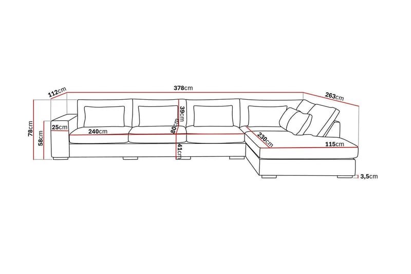 Grande 5-istuttava Sohva divaanilla Oikea - Beige Kangas - Huonekalut - Sohva - Divaanisohva