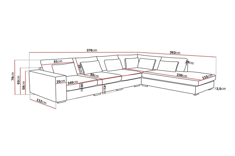 Grande 5-istuttava Sohva divaanilla Oikea - Tummanharmaa Sametti - Huonekalut - Sohva - Divaanisohva