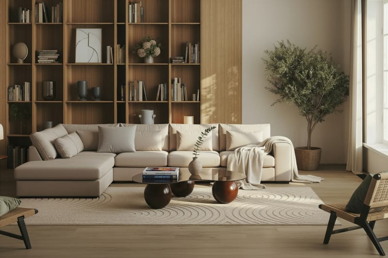 Grande 5-istuttava Sohva divaanilla Vasen - Beige Sametti - Huonekalut - Sohva - Divaanisohva
