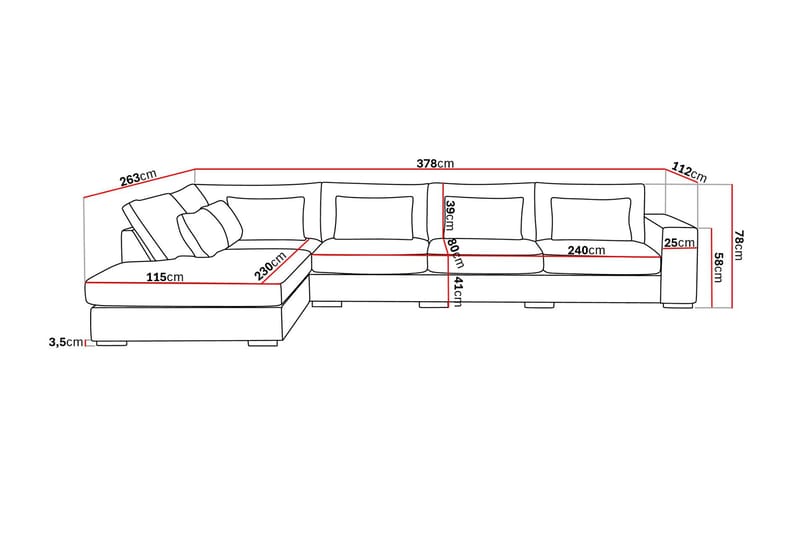 Grande 5-istuttava Sohva divaanilla Vasen - Beige Sametti - Huonekalut - Sohva - Divaanisohva
