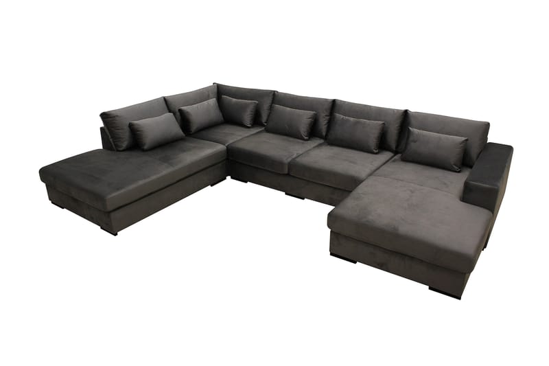 Grande 5-istuttava U-Sohva Divaanilla Oikea - Tummanharmaa Sametti - Huonekalut - Sohva - Divaanisohva